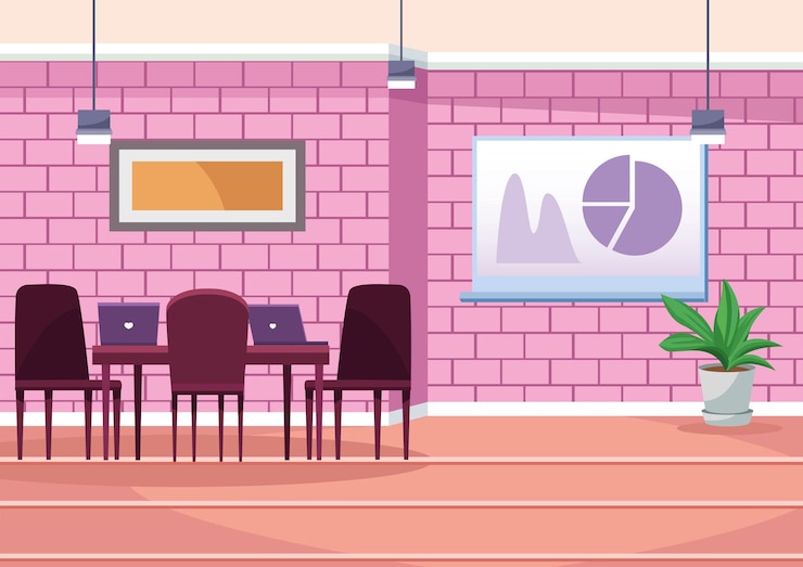 Vecteur salle de réunion de bureau avec illustration de scène de formation statistique