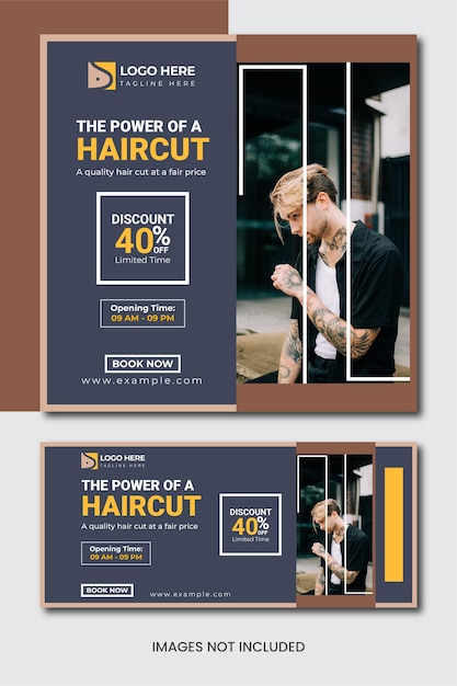 Vecteur salon de coiffure coupe de cheveux carrée et hommes toilettage idées de contenu pour les médias sociaux