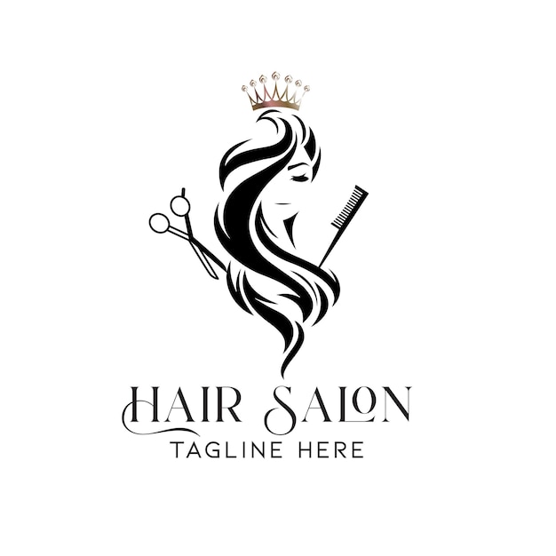 Vecteur salon de coiffure logo design couronne salon