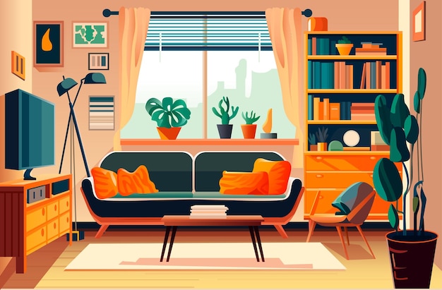 salon maison moderne appartement intérieur illustration vectorielle horizontale