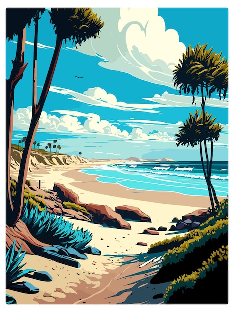 Vecteur salt creek beach californie affiche de voyage vintage souvenir carte postale portrait peinture illustration