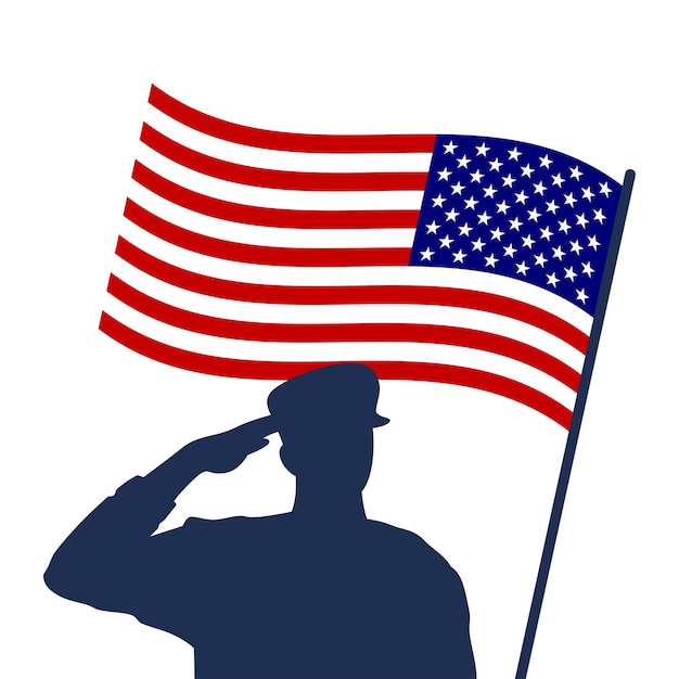 Saluant la silhouette de soldat avec le drapeau américain
