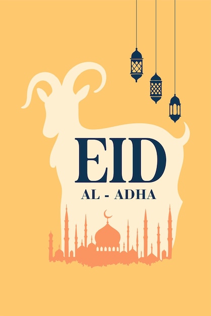 Salutation de l'Aïd al-Adha avec une chèvre en couches et une silhouette de mosquée