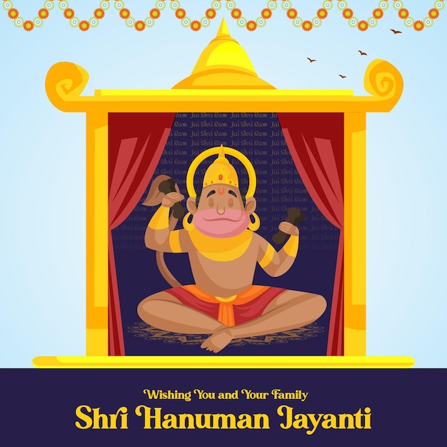 Vecteur salutations hanuman jayanti avec illustration de lord hanuman assis