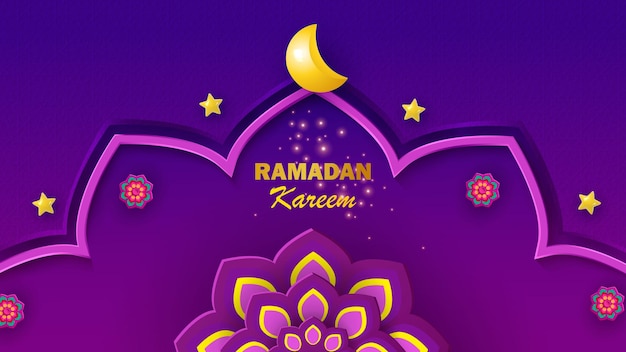 Salutations Islamiques Fond De Modèle De Conception De Carte De Ramadan Kareem Avec De Belles étoiles Arabesques Et Croissant De Lune