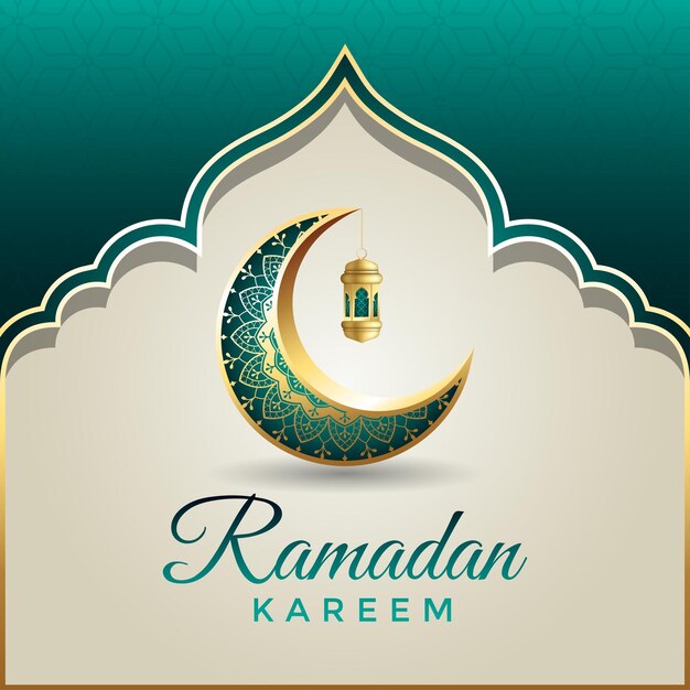 Salutations Islamiques Ramadan Kareem Calligraphie. Conception De Cartes Ramadan Kareem Avec Croissant Et Lanterne