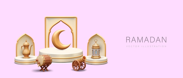 Vecteur salutations de ramadan kareem dans le style de dessin animé modèle horizontal vectoriel