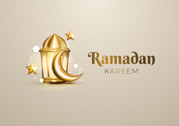 Salutations Réalistes Du Ramadan Islamique Avec Une étoile En Croissant D'or Et Une Lanterne Arabe