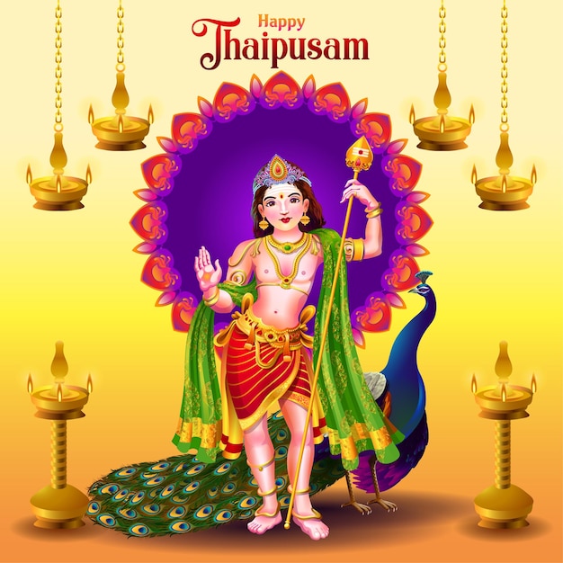 Salutations Thaipusam Avec Dieu Tamoul Et Paon