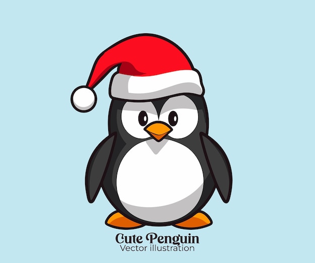 Salutations de vacances de pingouin mignon avec vecteur de chapeau de Père Noël