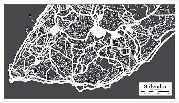 Salvador Brésil Plan de la ville dans un style rétro Carte muette