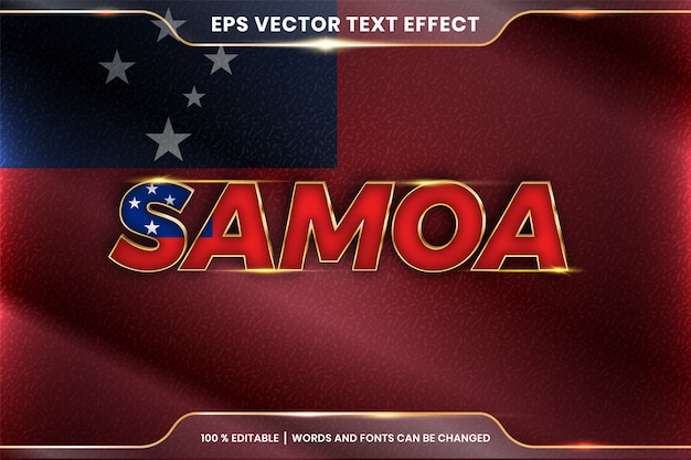 Samoa Avec Son Drapeau National Du Pays, Style D'effet De Texte Modifiable Avec Concept De Couleur Or Dégradé