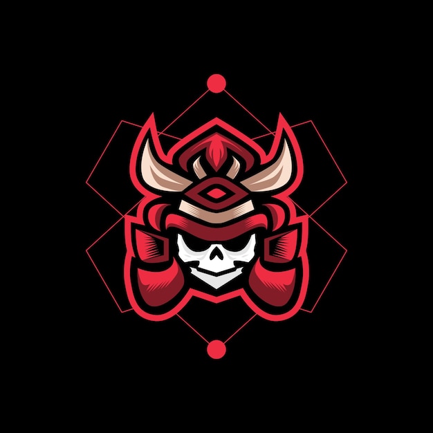 Vecteur samurai skull head e mascotte de jeu logo logo