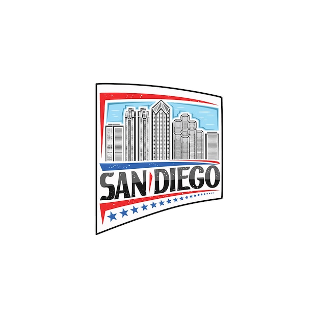 San Diego Skyline Landmark Drapeau Autocollant Emblème Insigne Voyage Souvenir Illustration