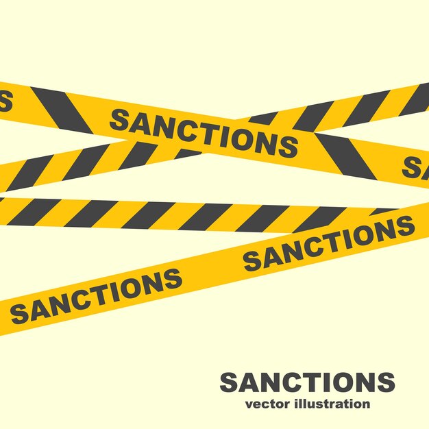 Sanctions modèle de ruban jaune Interdiction Restrictions commerciales et économiques Interdiction financière