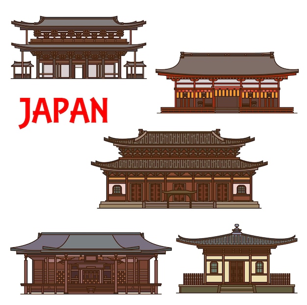 Vecteur sanctuaires du temple japonais architecture de la pagode du japon