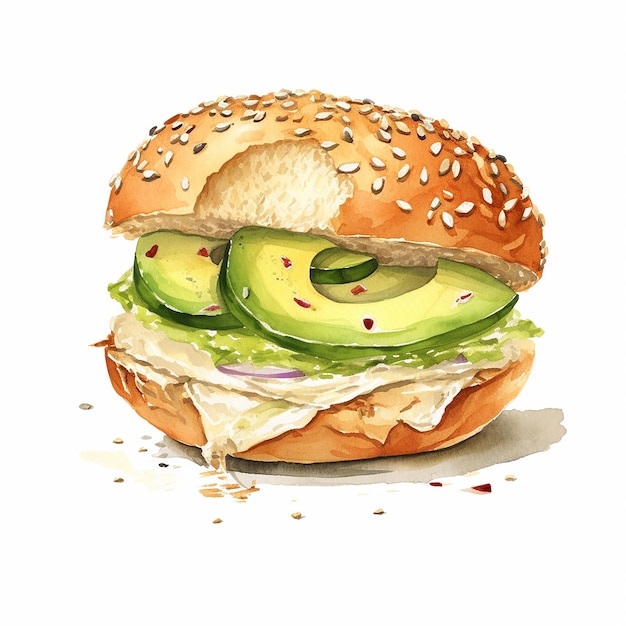 Sandwich bagel illustration aquarelle sur fond blanc