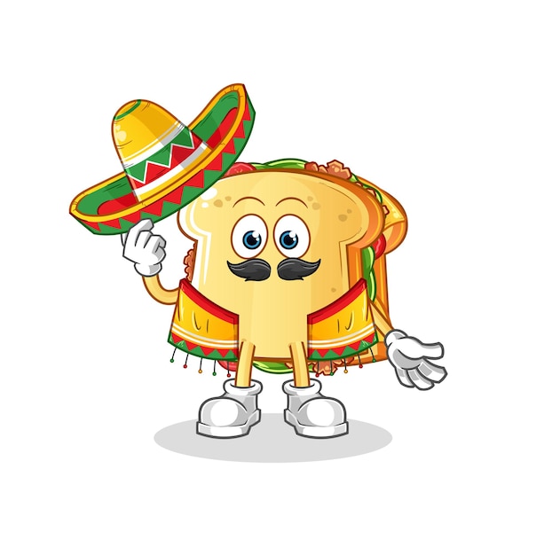 Sandwich à la culture et au drapeau mexicains. vecteur de mascotte de dessin animé