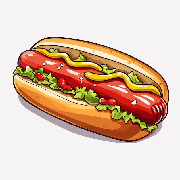 Vecteur sandwich de hot-dog américain hot-dog dans le style de dessin animé plat sur un fond isolé