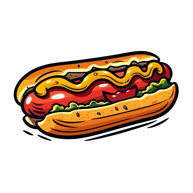 Sandwich De Hot-dog Américain Hot-dog Dans Le Style De Dessin Animé Plat Sur Un Fond Isolé