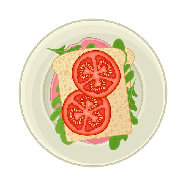 Vecteur sandwich avec jambon tranché et verdure servi sur assiette illustration vectorielle