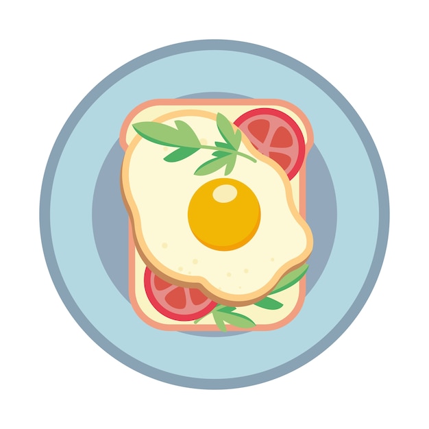 Sandwich avec œuf frit et tomate. Sandwich sur une assiette. illustration.