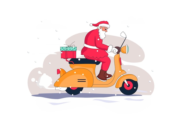 Santa Claus Riding Moto Joyeux Noël Vecteurs Plats