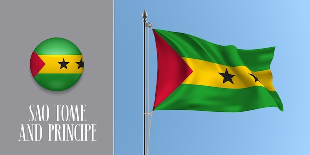 Sao Tomé-et-Principe, agitant le drapeau sur le mât et l'icône ronde