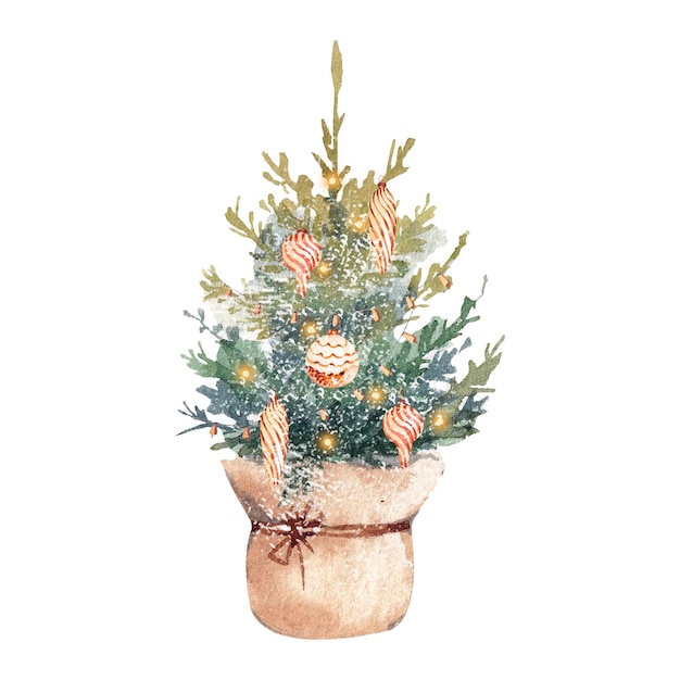 Vecteur sapin de noël aquarelle dans un sac