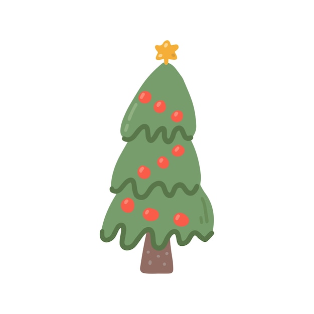 Sapin de Noël avec décorations vector illustration plate sur fond blanc