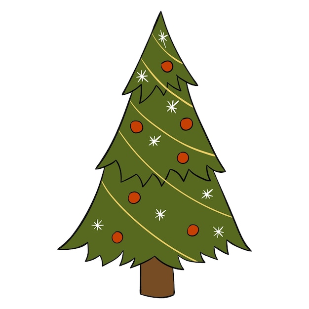 Sapin De Noël De Dessin Animé Illustration Vectorielle Sur Fond Blanc