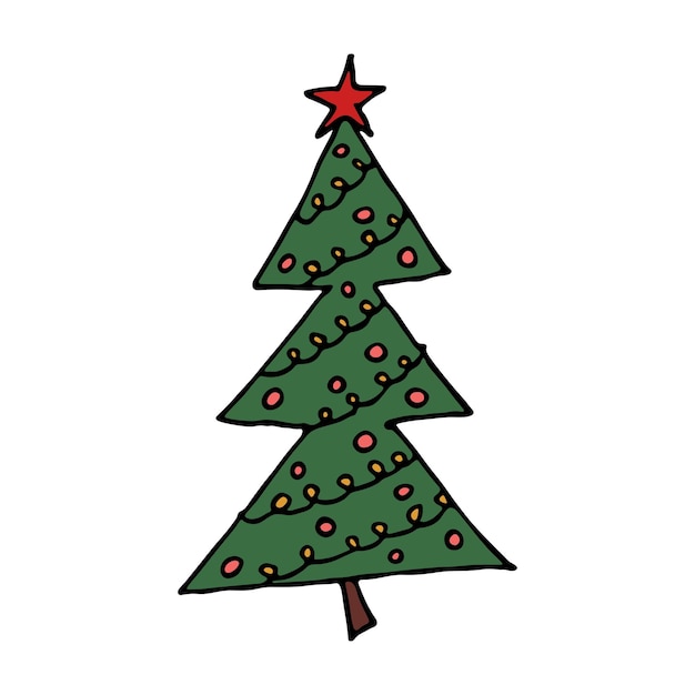 Sapin de Noël dessiné à la main clipart Spruce doodle Élément unique pour le décor de conception de carte d'impression web