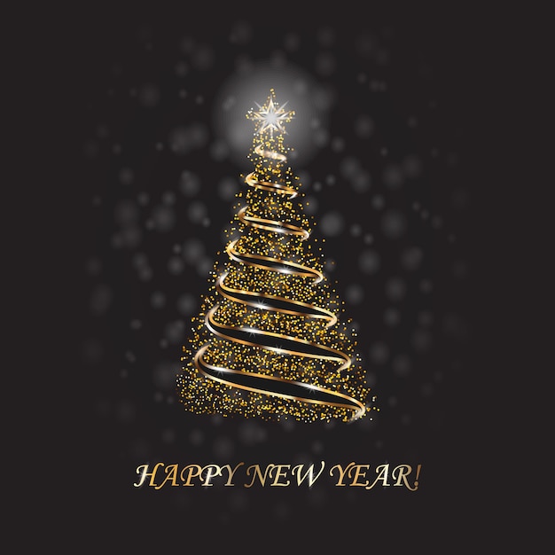 Sapin De Noël Doré Happy New Year Merry Christmas Holiday Celebration Golden Light Decoration