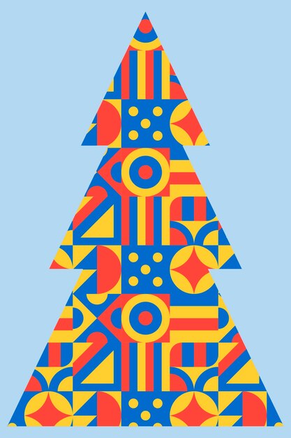 Vecteur sapin de noël avec remplissage géométrique dans le style bauhaus