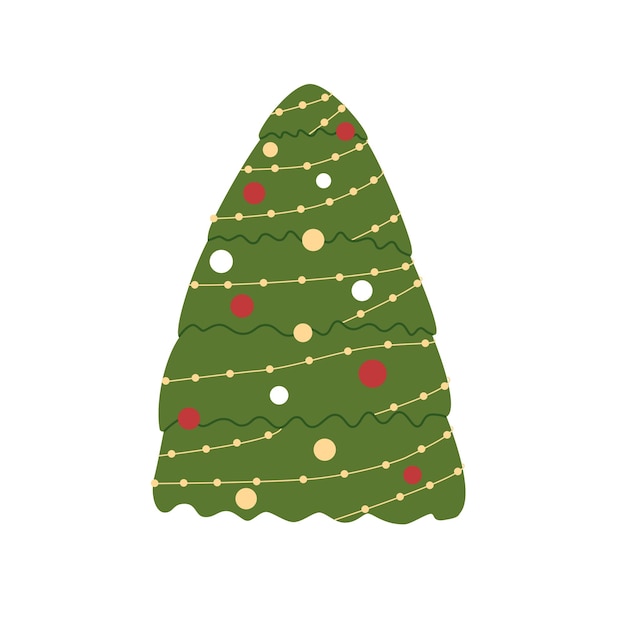 Vecteur sapin de noël vectoriel doodle illustration dans les couleurs vertes rouges et jaunes clipart pour noël et nouvel an