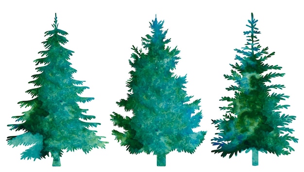 Sapin de Noël vert aquarelle silhouette design vecteur isolé