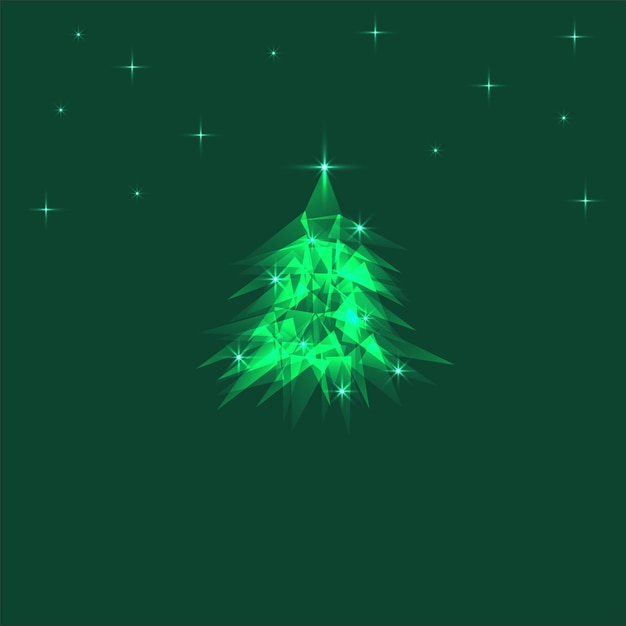 Sapin de Noël vert brillant de vecteur composé de triangles avec des lumières Élément de conception de nouvel an Carte