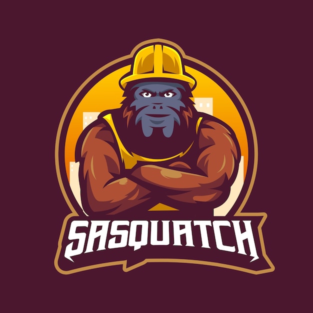 Vecteur sasquatch mascot logo design illustration vecteur bigfoot porte l'uniforme du constructeur