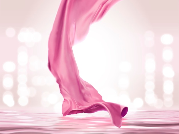Satin ondulé rose sur fond rose clair bokeh en illustration 3d