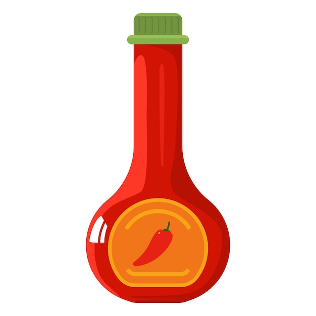 Sauce au piment fort en illustration de dessin animé de vecteur de bouteille isolée sur fond blanc