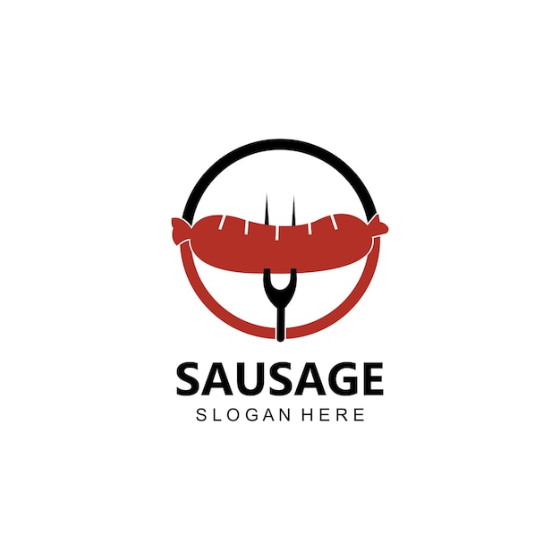 Saucisse Grillée Logo Vecteur Symbole Barbecue Viande Concept Rétro