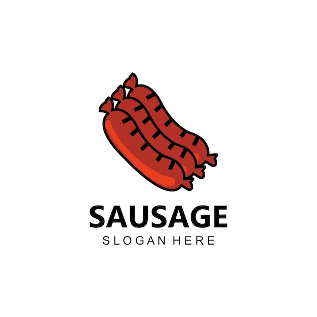 Saucisse Grillée Logo Vecteur Symbole Barbecue Viande Concept Rétro