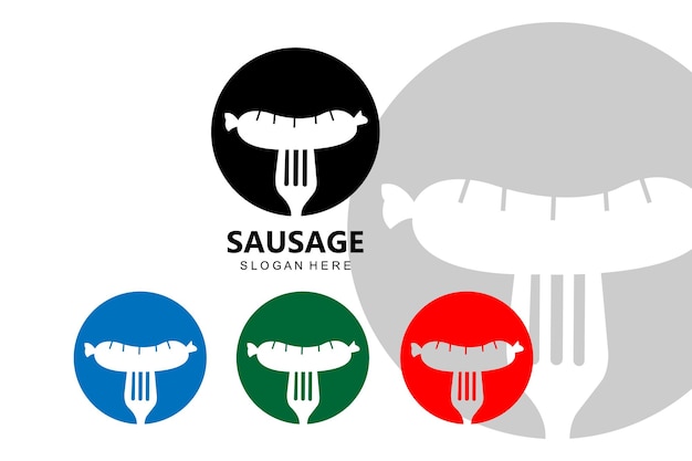 Saucisse Grillée Logo Vecteur Symbole Barbecue Viande Concept Rétro