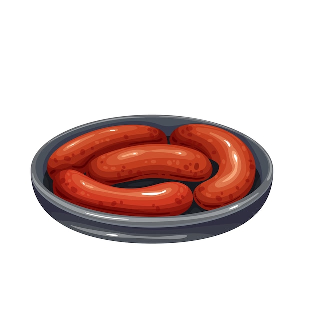 Saucisse Grillée Sur Pan. Cuisine Traditionnelle De La Fête De La Bière Oktoberfest, Repas Barbecue. Illustration Vectorielle.