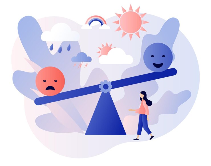 Les sautes d'humeur. Les émotions changent. Équilibre émotionnel. Trouble psychologique, problème mental, stress