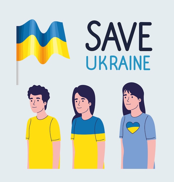 Vecteur sauver le lettrage et les gens de l'ukraine
