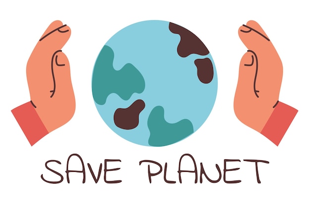 Sauver La Planète Protection écologique Logo Texte Lieu Concept Dessin Animé élément De Conception