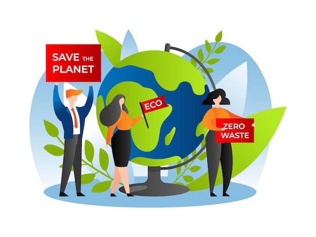 Sauver la planète terre nature et environnement illustration vectorielle équipe de personnes vertes se soucient du monde