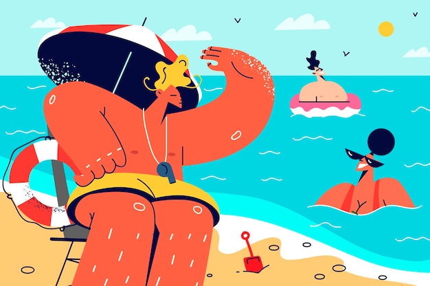 Sauveteur Sur La Tour Au Bord De La Mer