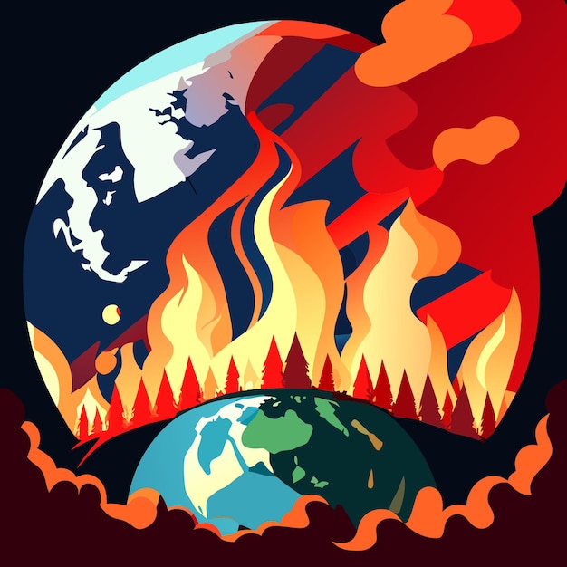 Vecteur sauvez la planète bleue terre en feu